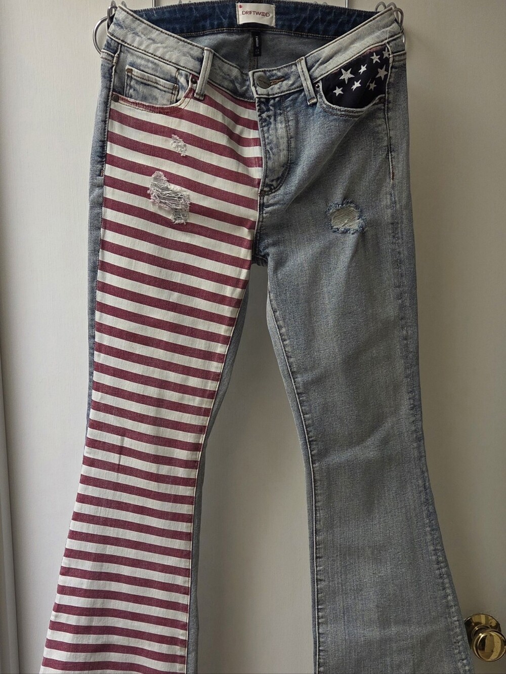 Free people Driftwood Farrah bell jeans stars stripes 26 READY 4 4th OF JULY EUC
